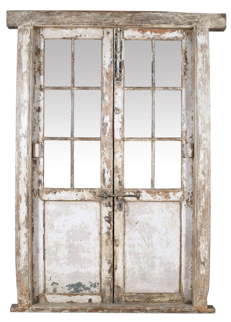 Biscottini Porta portone in legno massello e ferro da interno o da esterno vecchia e antica medievale con telaio e vetro