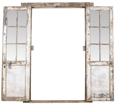 Biscottini Porta portone in legno massello e ferro da interno o da esterno vecchia e antica medievale con telaio e vetro