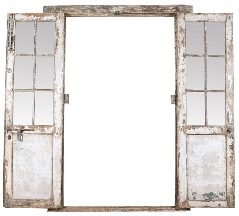 Biscottini Porta portone in legno massello e ferro da interno o da esterno vecchia e antica medievale con telaio e vetro