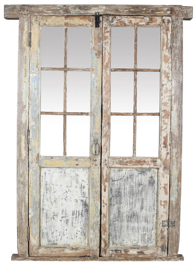 Biscottini Porta portone in legno massello e ferro da interno o da esterno vecchia e antica medievale con telaio e vetro