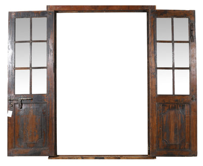 Biscottini Porta portone in legno massello e ferro da interno o da esterno vecchia e antica medievale con telaio e vetro