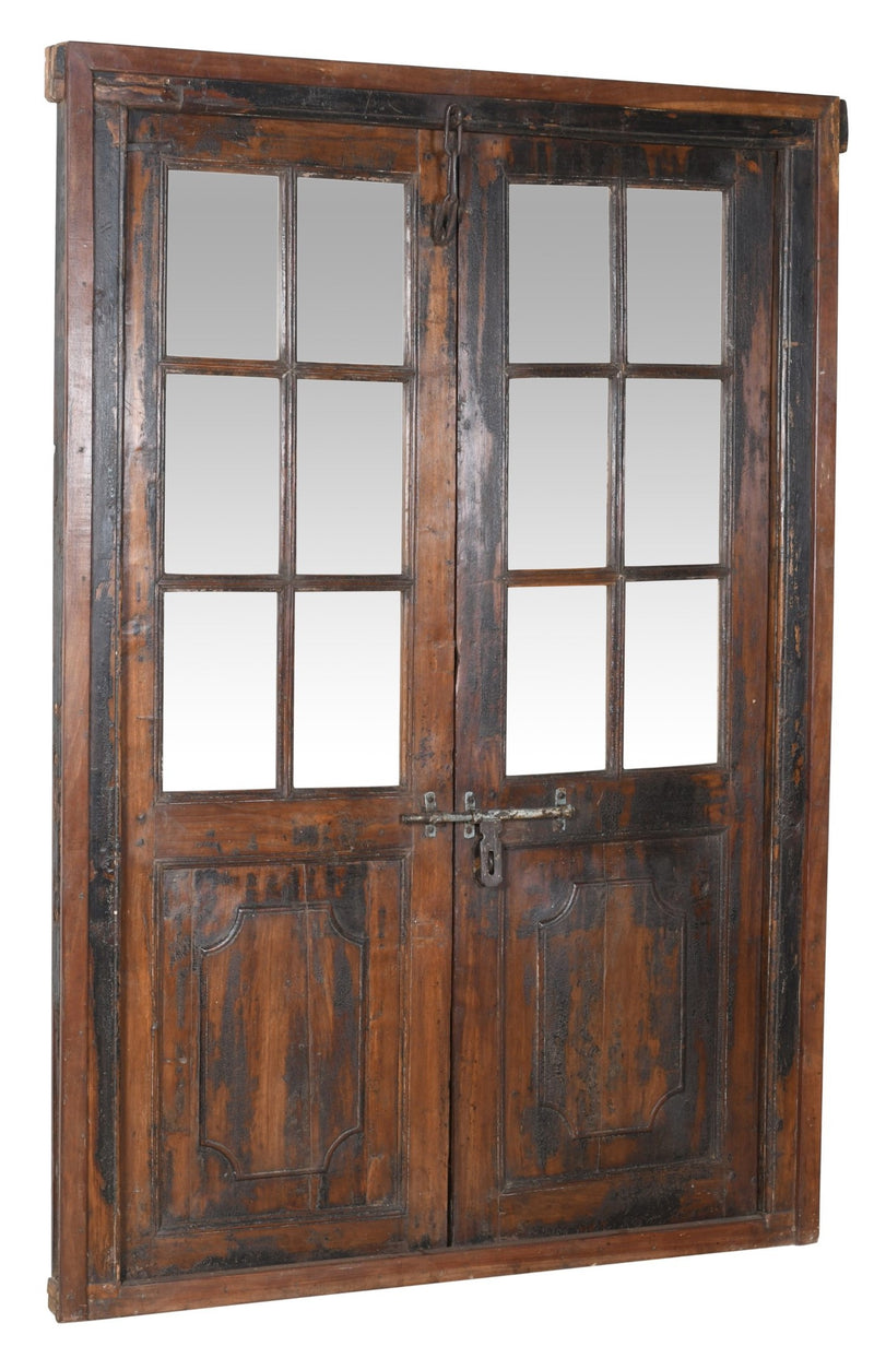 Biscottini Porta portone in legno massello e ferro da interno o da esterno vecchia e antica medievale con telaio e vetro