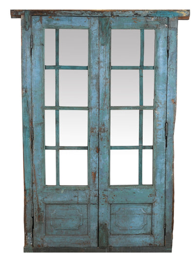 Biscottini Porta portone in legno massello e ferro da interno o da esterno vecchia e antica medievale con telaio e vetro