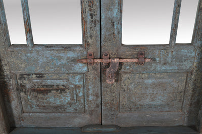 Biscottini Porta portone in legno massello e ferro da interno o da esterno vecchia e antica medievale con telaio e vetro