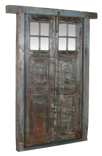 Biscottini Porta portone in legno massello e ferro da interno o da esterno vecchia e antica medievale con telaio e vetro