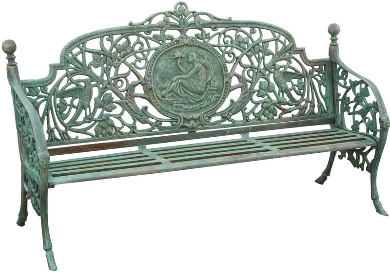 Biscottini Panchina Liberty in ghisa finitura verde anticata L184xPR70xH110 cm Robusta