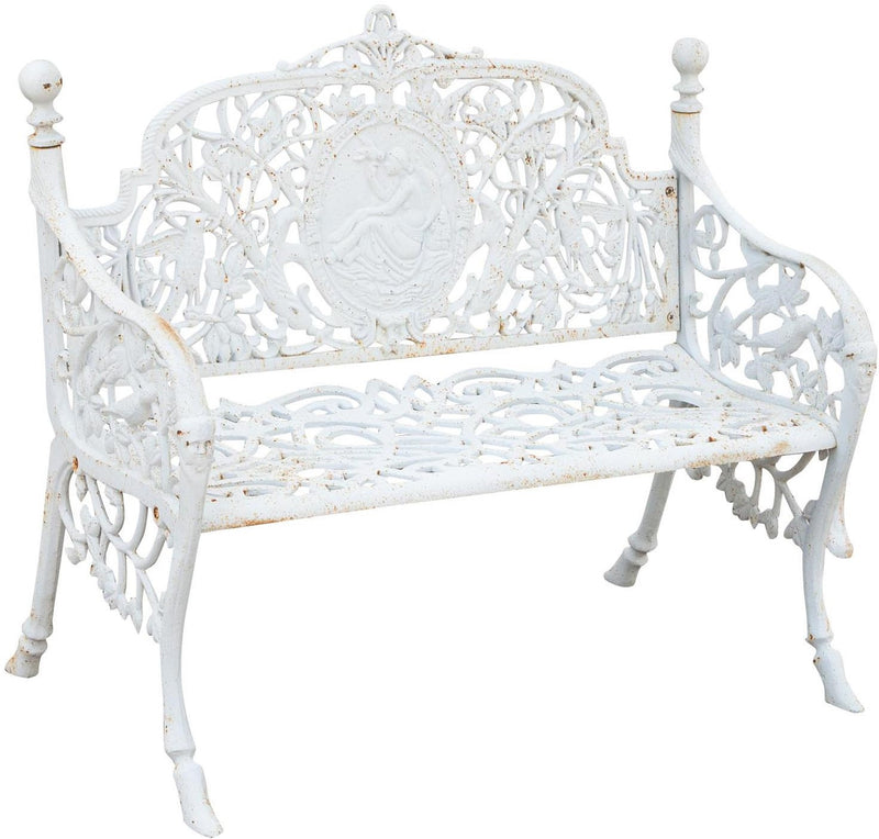 Biscottini Panchina Liberty in ghisa finitura bianca anticata 105x43x90 cm Robusta stabile