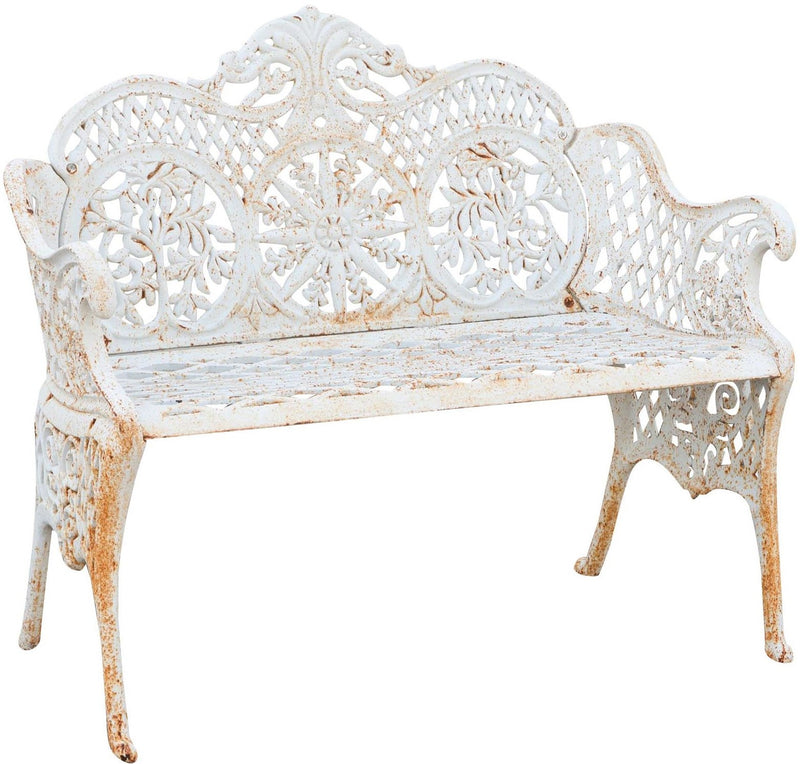 Biscottini Panchina Liberty da giardino in ghisa finitura bianca anticata L110xPR55xH90 cm
