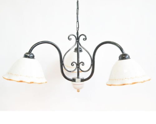LAMPADE LINEA VINTAGE LAMPADARIO 3 LUCI CERAMICA GIALLA