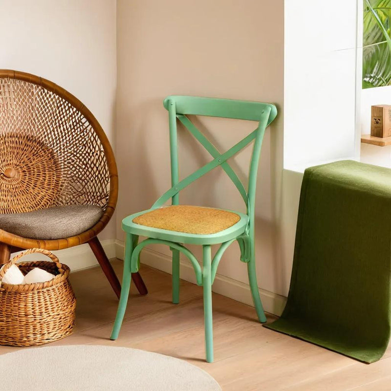 Biscottini Sedia Thonet Cross in massello e seduta in rattan finitura verde