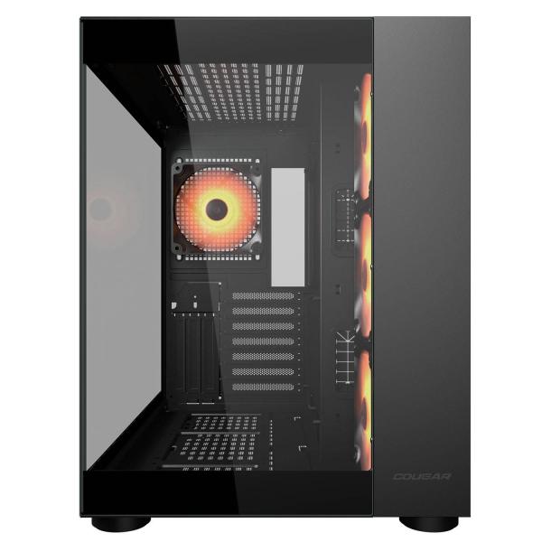 COUGAR FV150 RGB è un case PC nero per gaming compatibile con Mini-ITX, Micro-ATX e ATX. Offre illuminazione ARGB, supporto per 10 ventole e GPU fino a 400 mm. Design elegante e raffred