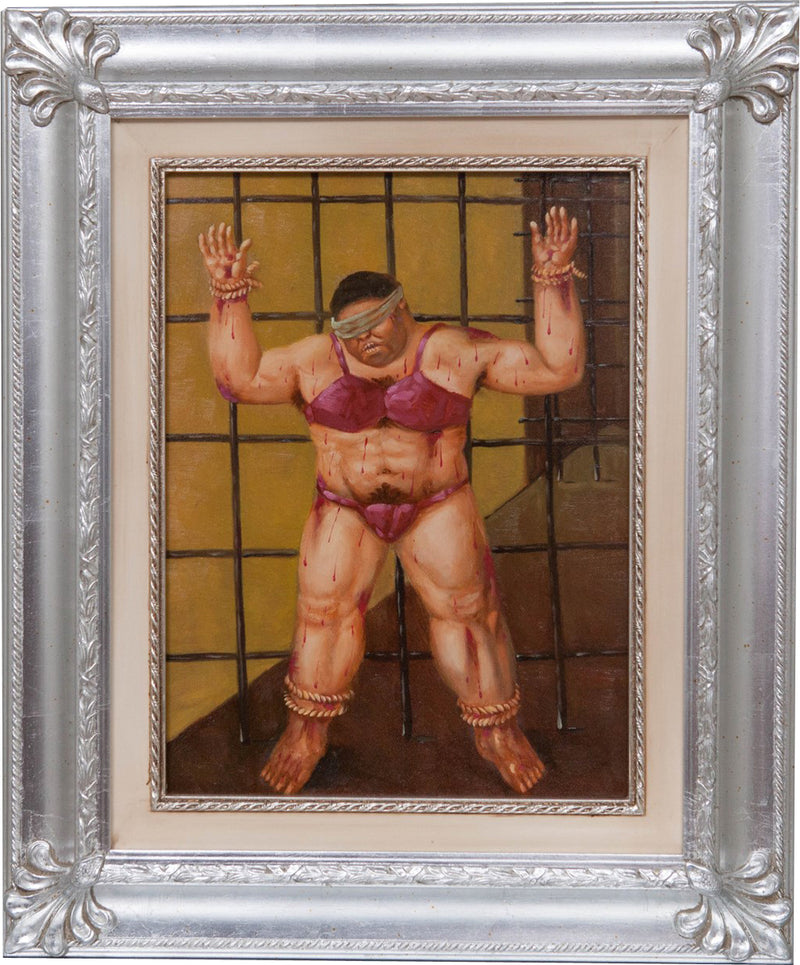 Biscottini Dipinto a mano olio su tela con cornice in legno finitura foglia argento