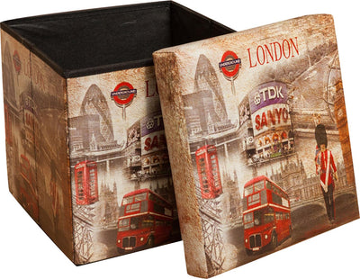 Biscottini Pouf contenitore richiudibile in ecopelle London Praticissimo 32x32x32