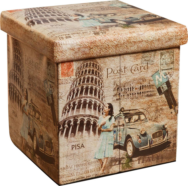 Biscottini Pouf contenitore richiudibile in ecopelle Pisa Praticissimo 32x32x32 realizzato