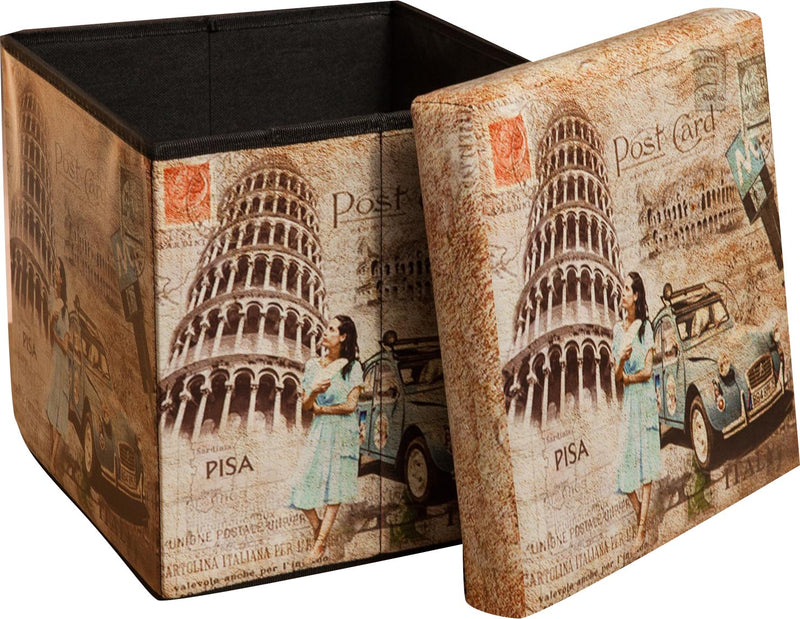 Biscottini Pouf contenitore richiudibile in ecopelle Pisa Praticissimo 32x32x32 realizzato