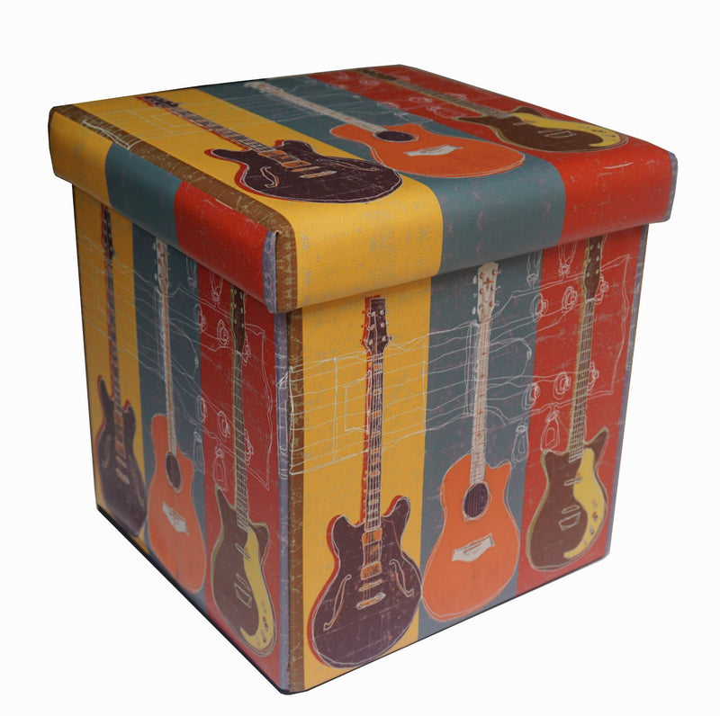 Biscottini Pouf contenitore richiudibile in ecopelle chitarre