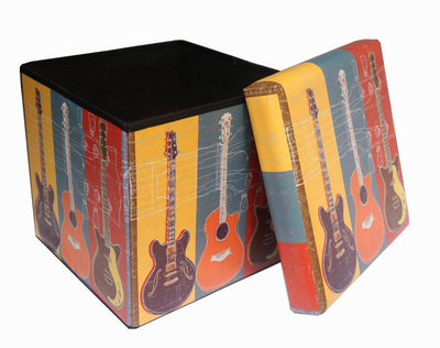 Biscottini Pouf contenitore richiudibile in ecopelle chitarre