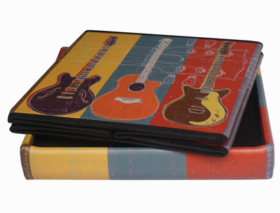 Biscottini Pouf contenitore richiudibile in ecopelle chitarre