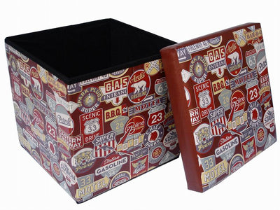 Biscottini Pouf contenitore richiudibile in ecopelle targhe Praticissimo 32x32x32