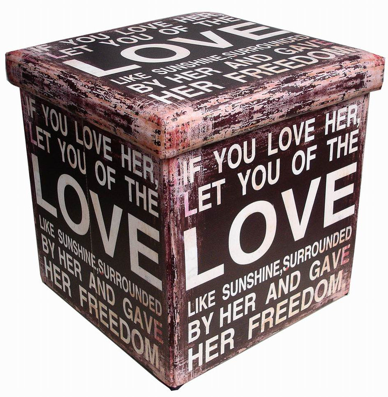 Biscottini Pouf contenitore richiudibile in ecopelle parole Praticissimo 32x32x32