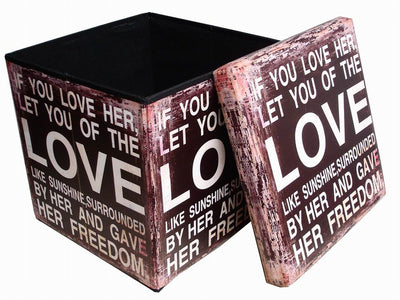 Biscottini Pouf contenitore richiudibile in ecopelle parole Praticissimo 32x32x32