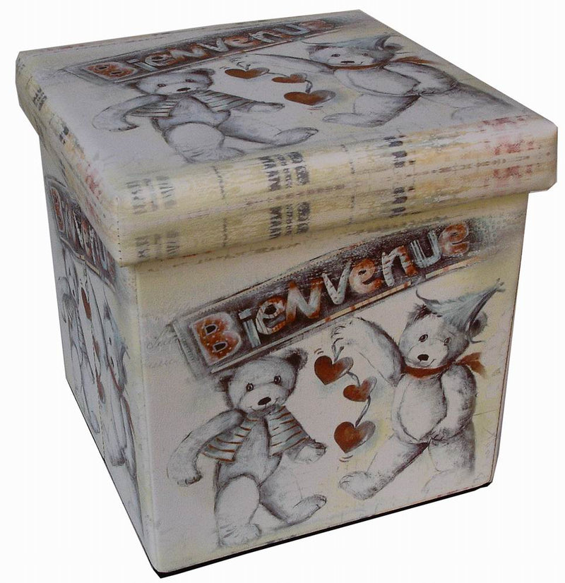 Biscottini Pouf contenitore richiudibile in ecopelle bienvenue Praticissimo 32x32x32