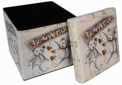 Biscottini Pouf contenitore richiudibile in ecopelle bienvenue Praticissimo 32x32x32