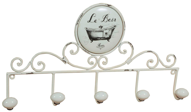 Biscottini Appendino da muro "Le Bain" in ferro battuto finitura bianca anticata 48x6x26 cm
