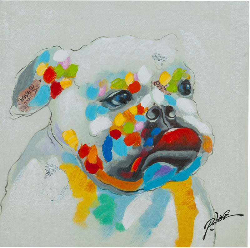 Biscottini Quadro olio su tela dipinto a mano bulldog 60x3x60 dare tocco L60xPR3xH60