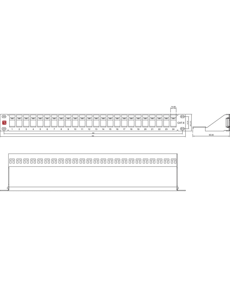 Pannello Patch Modulare Senza Frutti 24 Posti 1U Nero