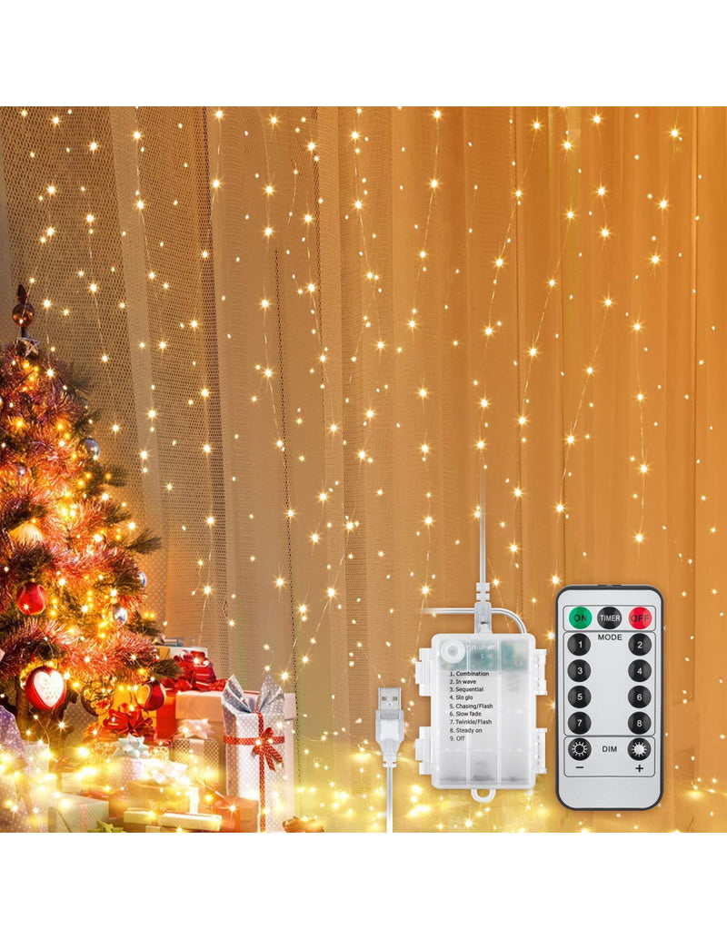 Tenda Natalizia Luminosa 300 LED Alimentazione USB e Telecomando