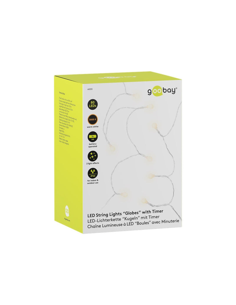 Stringa 80 LED Globo IP44 Bianco Caldo a Batteria con Timer