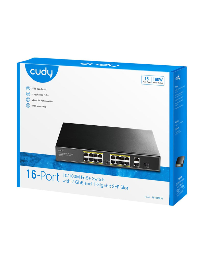 Switch PoE+ 10/100M a 16 Porte con 2GbE e 1 Porta SFP, FS1018PS1