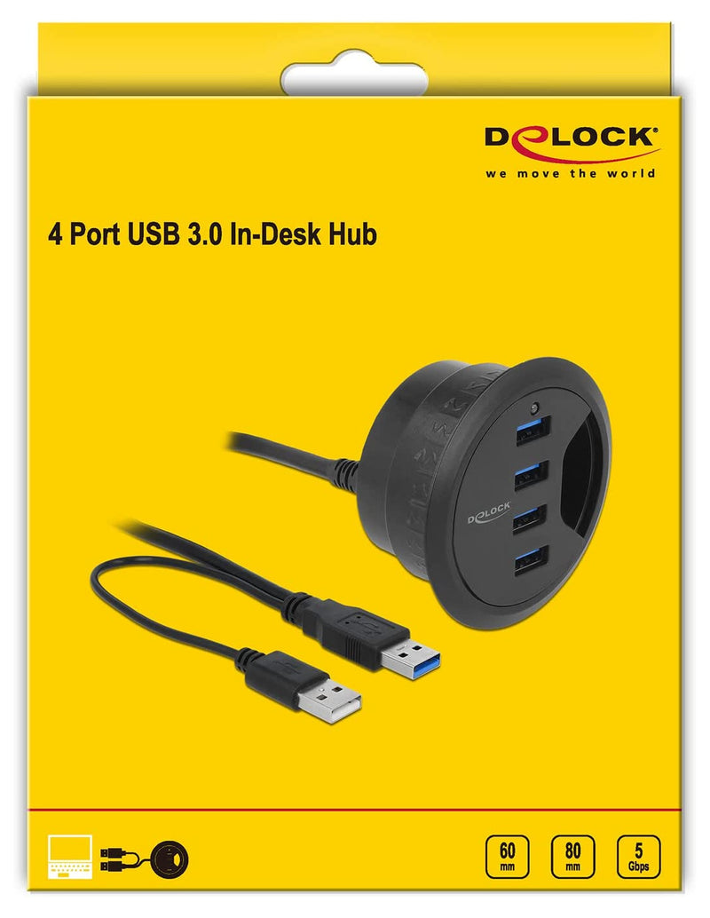 Hub USB 3.2 4 porte In-Desk Diametro 6 e 8 cm