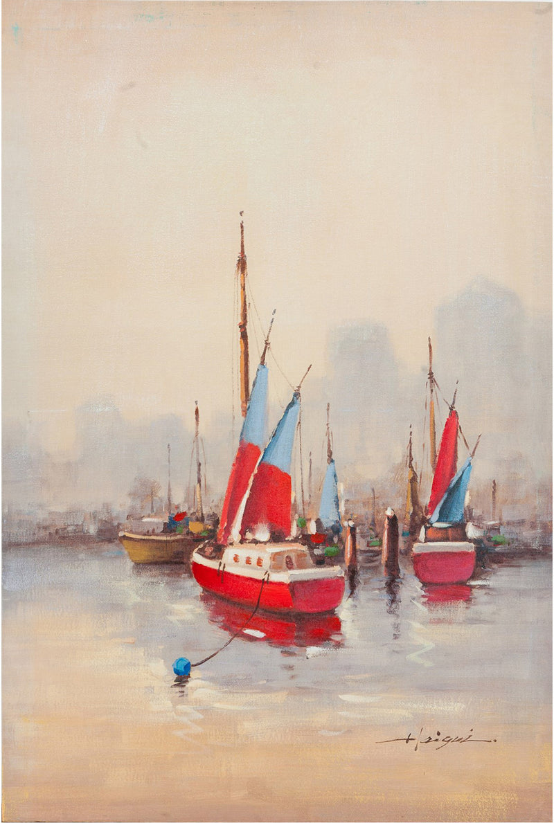 Biscottini Quadro olio su tela dipinto a mano BARCA ROSSA 60x3x90 dare tocco L60xPR3xH90