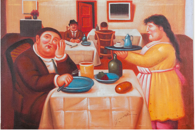 Biscottini Quadro olio su tela dipinto a mano a tavola botero 90x3x60 dare tocco