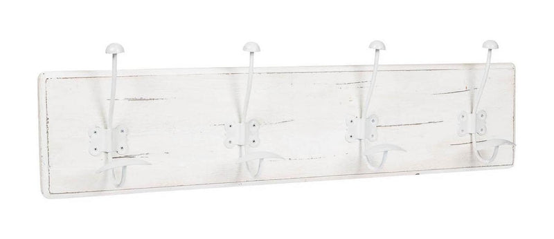 Biscottini Attaccapanni da parete in legno massiccio e ferro forgiato a mano finitura bianco anticato 78x10x21 cm