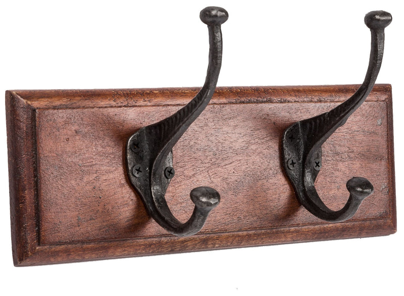 Biscottini Attaccapanni da parete in legno massiccio e ferro forgiato a mano finitura noce 30x11x15 cm