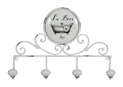 Biscottini Appendino da muro "Le Bain" in ferro battuto finitura bianca anticata 37x6x25 cm