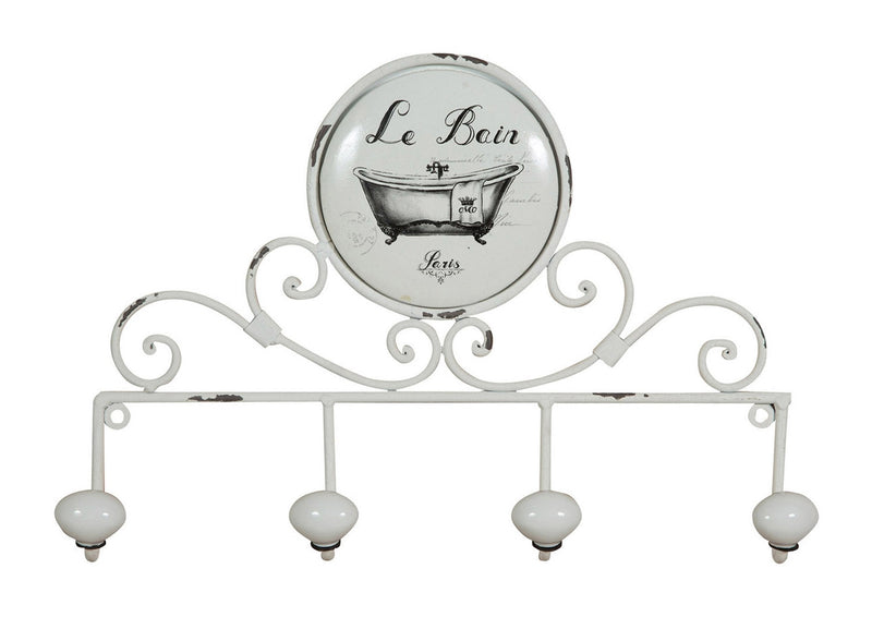 Biscottini Appendino da muro "Le Bain" in ferro battuto finitura bianca anticata 37x6x25 cm