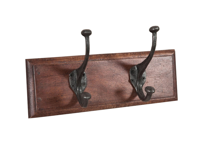 Biscottini Attaccapanni da parete in legno massiccio e ferro forgiato a mano finitura noce 30x11x15 cm