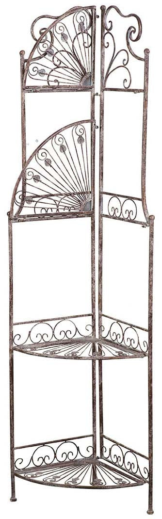 Biscottini Etagere ad angolo, multifunzione, richiudibile in ferro battuto finitura ruggine anticata L46xPR32xH155 cm