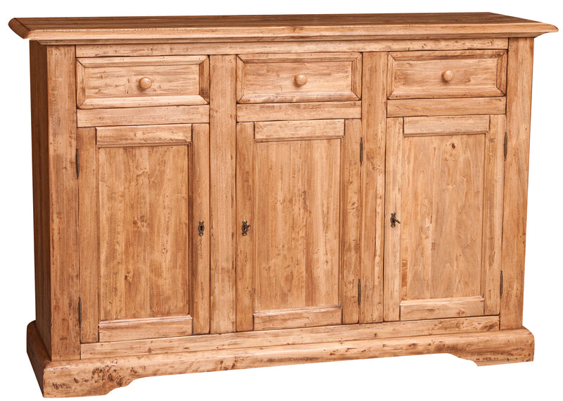 Biscottini Credenza Country in legno massello di tiglio finitura naturale L156xPR45xH103 cm. Made in Italy