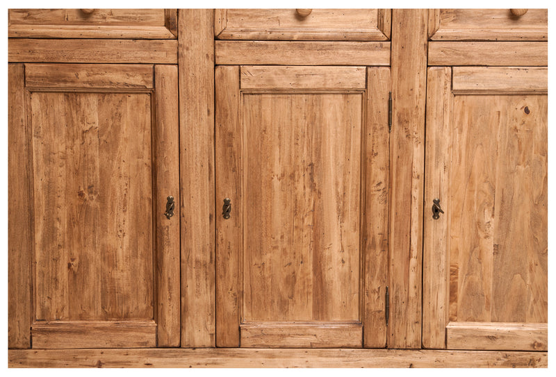 Biscottini Credenza Country in legno massello di tiglio finitura naturale L156xPR45xH103 cm. Made in Italy