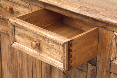 Biscottini Credenza Country in legno massello di tiglio finitura naturale L202xPR45xH103 cm. Made in Italy