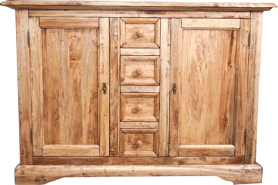 Biscottini Credenza Country in legno massello di tiglio finitura naturale L135xPR45xH92 cm. Made in Italy