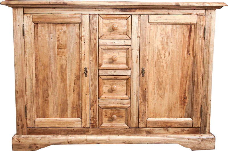 Biscottini Credenza Country in legno massello di tiglio finitura naturale L135xPR45xH92 cm. Made in Italy