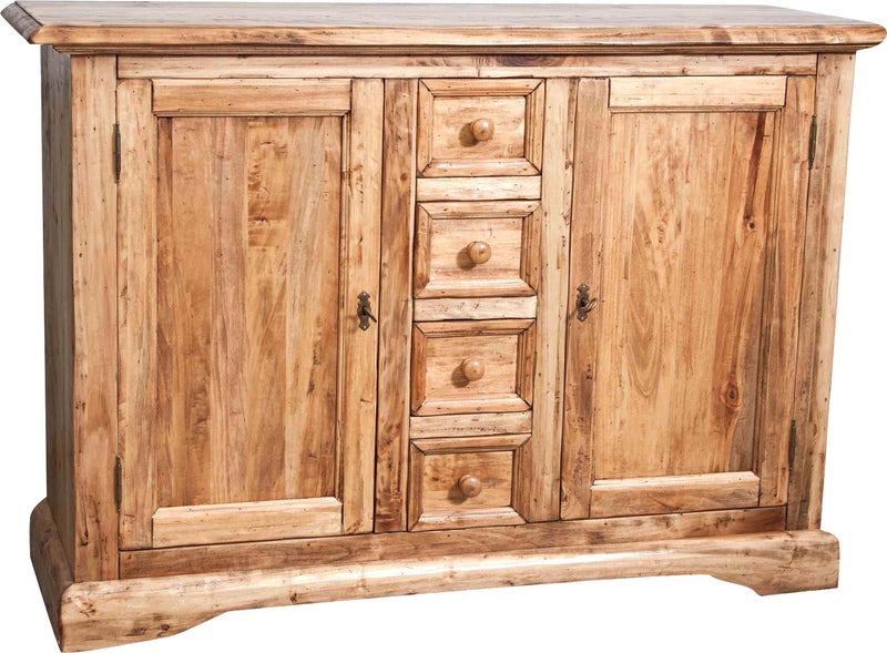 Biscottini Credenza Country in legno massello di tiglio finitura naturale L135xPR45xH92 cm. Made in Italy