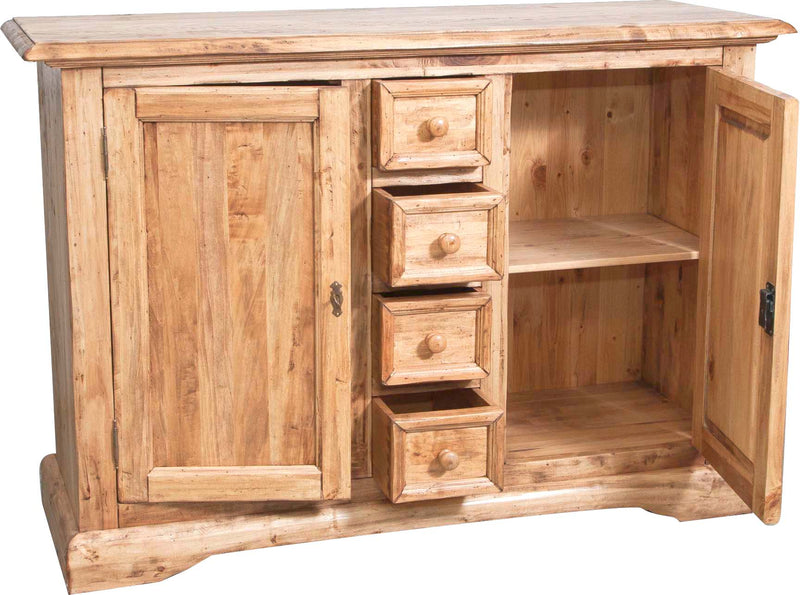 Biscottini Credenza Country in legno massello di tiglio finitura naturale L135xPR45xH92 cm. Made in Italy