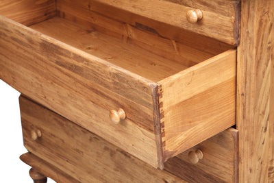 Biscottini Comò Country in legno massello di tiglio finitura naturale L114xPR49xH99 cm. Made in Italy